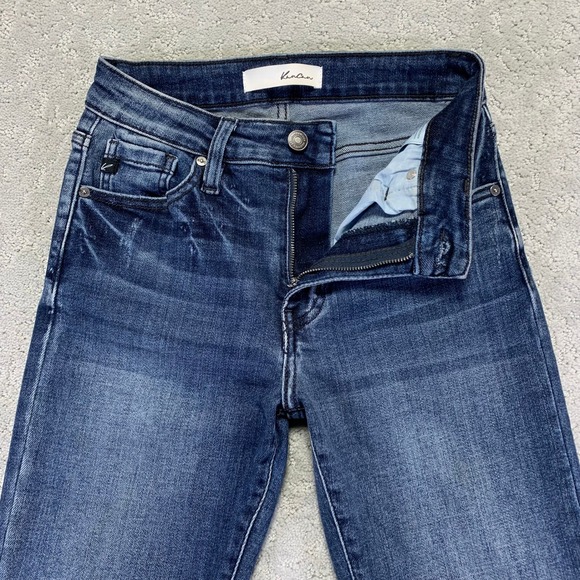 KanCan Denim - Kancan Jeans Womens High Rise Flare Jeans Blue Denim Frayed Hem Size 27